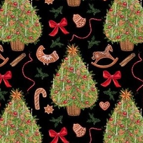 Black Velvet Christmas Delight, Christmas Tree, Gingerbread Cookies on Black 