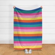 Bright Summer Fun Broad Horizontal Stripes - Large Scale - Blue Green Pink Yellow Orange Multi-colored