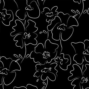 Poppies - expressive floral - black and white - small scale