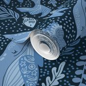 Jumbo - Blue Whale Dreams - Ocean Stars - Under the Sea Kids Bedding - Monochromatic Blue  - Extra Large