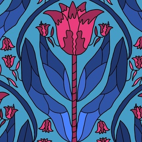 art deco tulips in pink, blue  turquoise large scale