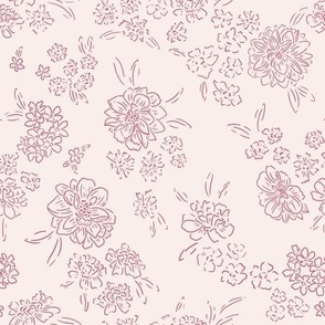 Wildflower Meadow - Medium - Pink, Sketch, Peony, Zinnia, Leaves, Garden, Florals, Flowers, Pink, Purple, Soft