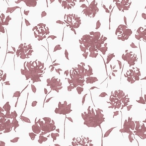 (L) Delicate Peony Flowers in Plum Red and White | Large Scale
