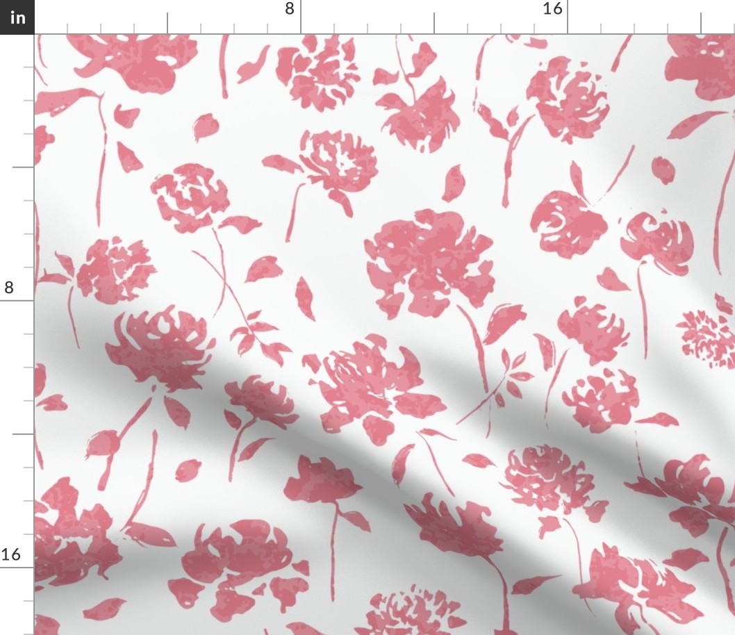 (L) Delicate Peony Flowers in Raspberry Pink and White | Large Scale