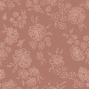 Wildflower Meadow - Medium - Pink, Purple, Brown, Sketch, Peony, Zinnia, Leaves, Garden, Florals, Flowers, Soft, Sweet