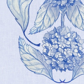 Modern blue cobalt hydrangea florals in art nouveau decorative style