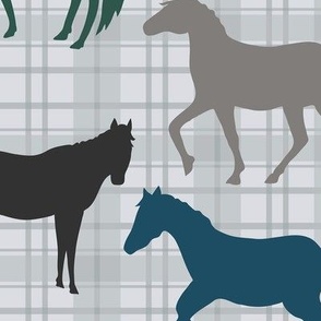 Horse Multicolor on Gray Plaid Large 12"