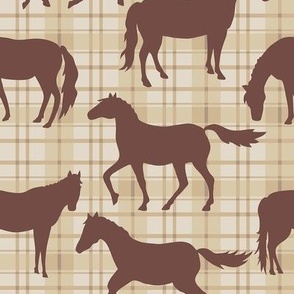 Horses Brown on Tan Plaid Medium 8" 