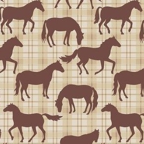 Horses Brown on Tan Plaid Small 4" 