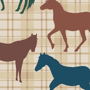 Horses Multicolor Tan Plaid Large 12" 