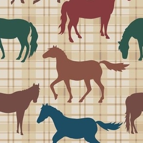 Horses Multicolor Tan Plaid Medium 8" 