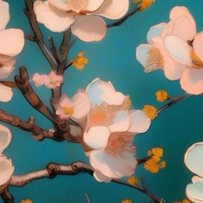 Klimt teal, almond tree, inspirded art,.art Nouveau,vintage floral art,victorian art,belle  epoque,modern art Nouveau,english garden,french chic,kitch