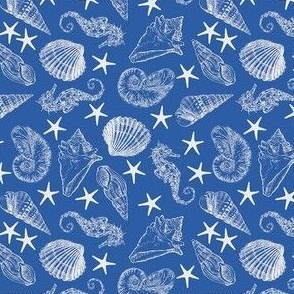 White Sea Shells on Royal Blue Small 4"