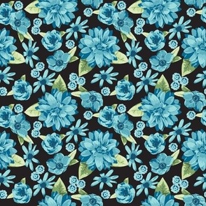 Turquoise  Dahlia on Black Small 4"