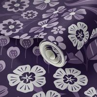 Midnight Purple Whimsical Cottage Floral