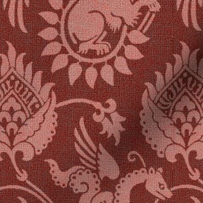 14th Century Damask with Winged Serpents, dark madder-root red