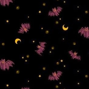 Halloween Bats with Moon & Stars in Black Colorway