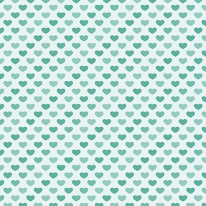 Plentiful teal hearts on white