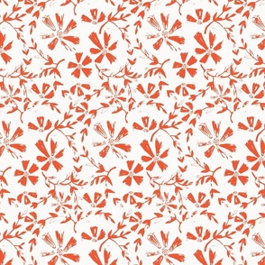 Painterly floral in Coral Red and just off white