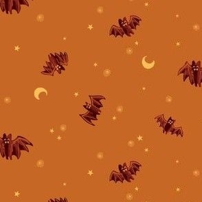 Halloween Bats with Moon & Stars in Pumpkin Orange Colorway