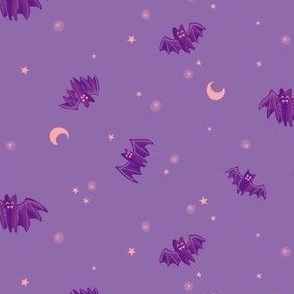 Halloween Bats with Moon & Stars in Purple Colorway
