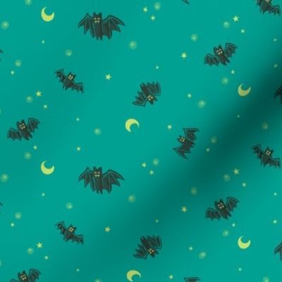 Halloween Bats with Moon & Stars in Teal Colorway