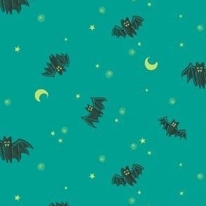 Halloween Bats with Moon & Stars in Teal Colorway