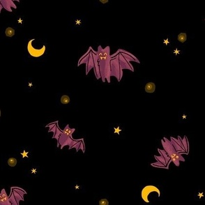 LARGE Halloween Bats with Moon & Stars in Black Colorway