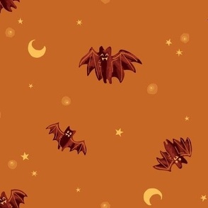 LARGE Halloween Bats with Moon & Stars in Pumpkin Orange Colorway