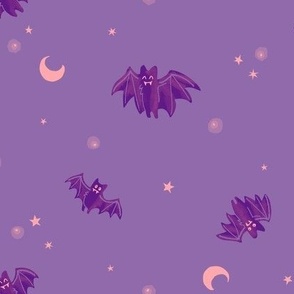 LARGE Halloween Bats with Moon & Stars in Purple Colorway