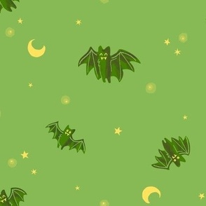 LARGE Halloween Bats with Moon & Stars in Slime Green Colorway
