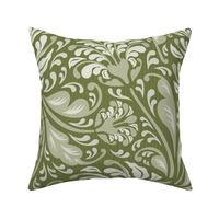 lush fantasy floral-monochrome-green-large scale