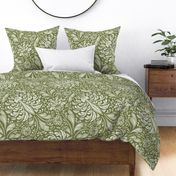 lush fantasy floral-monochrome-green-large scale