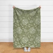 lush fantasy floral-monochrome-green-large scale