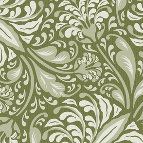 lush fantasy floral-monochrome-green-large scale