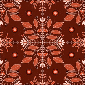 Monochromatic Rust Intricate Symmetric Traditional Motif