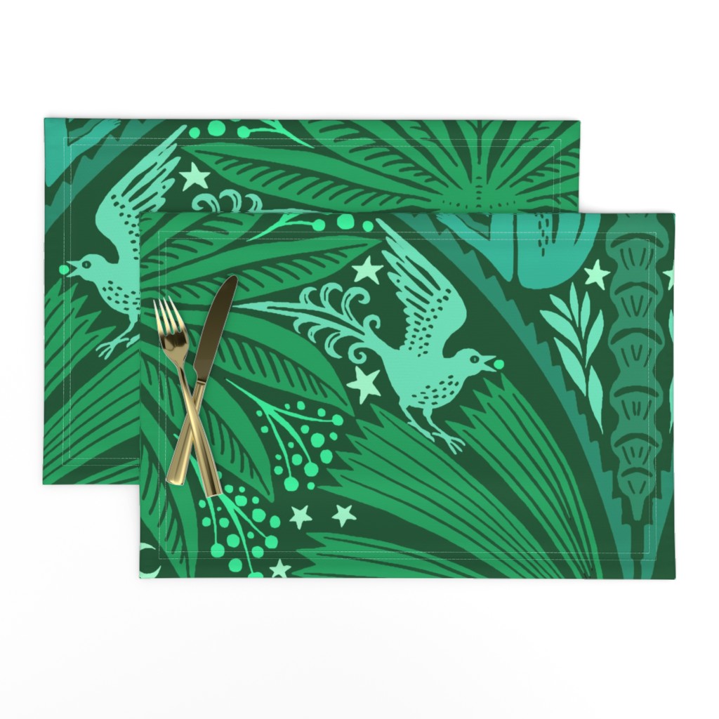 Moon Monkey Jungle Bird Berry Thief Damask - Green