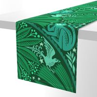 Moon Monkey Jungle Bird Berry Thief Damask - Green