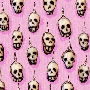 Spooktacular Rockabilly Felt Skulls on Soft Pink Knit Jersey Background