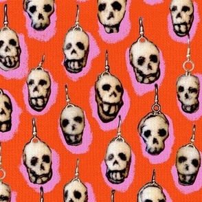 Cute Creepy Spooktacular Felt Skulls on Pumpkin orange Faux Knit Jersey