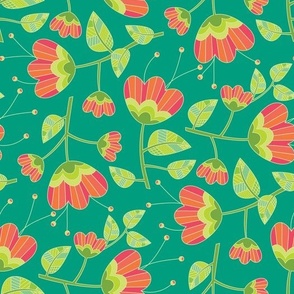 Three Tone Spring Floral Scatter on Warm Mint