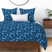 Forest meadow silhouette pattern - Blue - large print