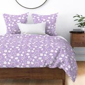 Forest meadow silhouette pattern - Purple and white- large print