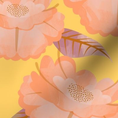 Peach floral large yellow