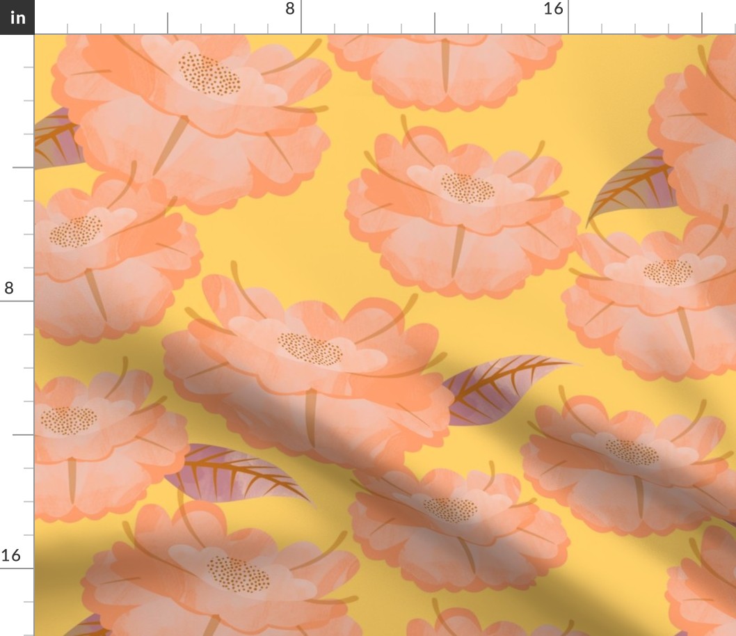 Peach floral large yellow