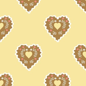 Gingerbread  hearts -2 on light yellow - xl