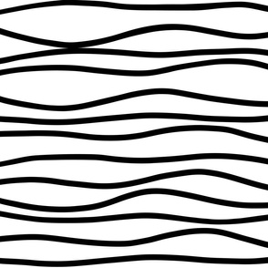 Black and White Monochrome Black Wavy Stripes on White