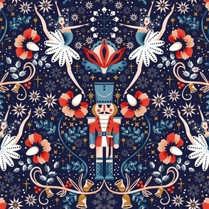 medium Christmas Nut cracker with  delicate ballerinas  in damask style by art for joy lesja saramakova gajdosikova design