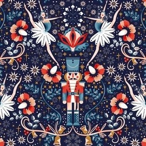 small  Christmas Nut cracker with  delicate ballerinas  in damask style by art for joy  lesja saramakova gajdosikova design