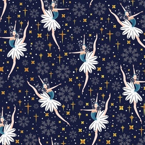 large  romantic winter ballet dancers in moon light with stars and snowflakes, by art for joy lesja saramakova gajdosikova design